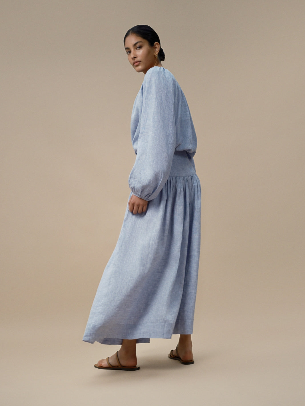 Maud - Blue Chambray Linen Skirt - Mondo Corsini