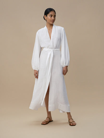 Camille - White Linen Dress - Mondo Corsini